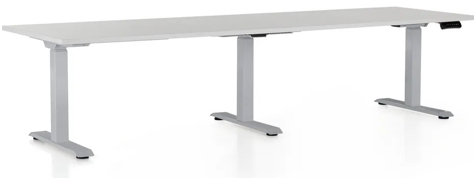 Výškovo nastaviteľný stôl OfficeTech Long, 260 x 80 cm, sivá podnož, svetlo sivá