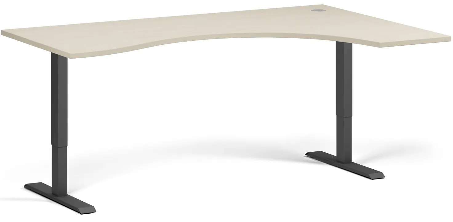 Ergonomický výškovo nastaviteľný stôl, 180x120 cm, 1 motor, L/P, čierna podnož, breza