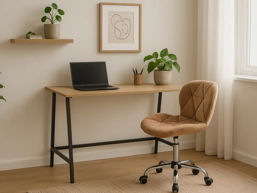 Set do pracovne stôl TAYLOR SONOMA 100x50 cm + kreslo AVOLA VELVET svetlo hnedé