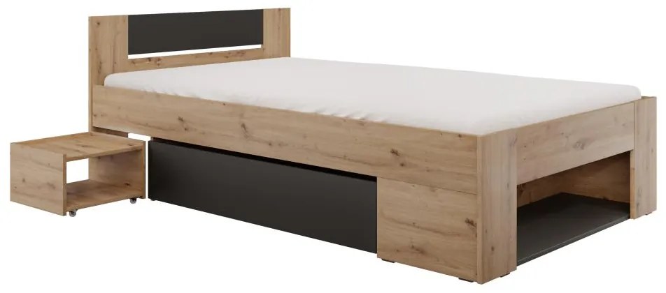 Jednolôžková posteľ 120 cm Uniforme (dub artisan + antracit) (s úl. priestorom). Vlastná spoľahlivá doprava až k Vám domov. 1116534
