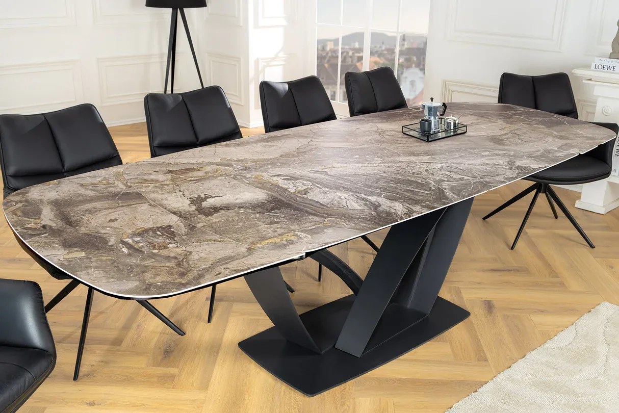 Luxusný rozkladací jedálenský stôl ILINOIS 180-220-260 cm – v taupe mramorovom dekore