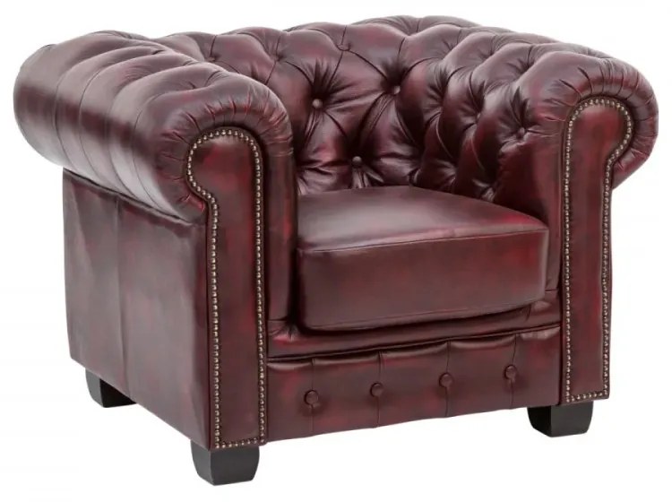 furniture-nabytek.cz - Chesterfield kreslo z pravej kože, červené – 100×90×72 cm