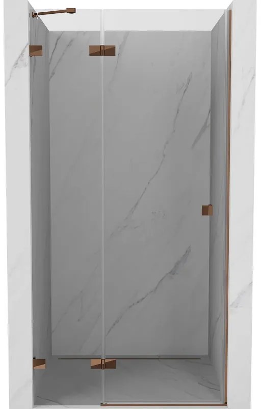 Mexen Lunar, výklopné sprchové dvere ľavé 115 cm, 8mm číre sklo, ružové zlato profil, 834-115-000-60-00-L