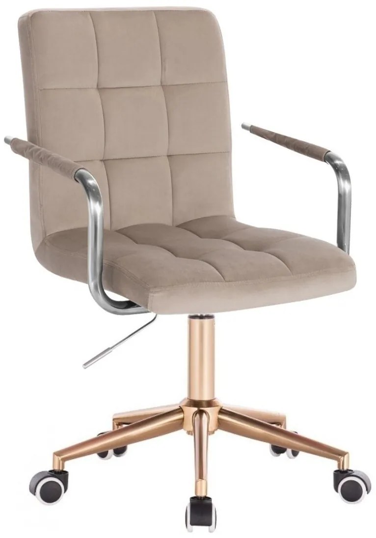 LuxuryForm DESIGN Stolička VERONA VELUR na zlatej podstave s kolieskami - latte