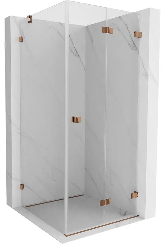 Mexen Lunar-F, sklápací sprchový kút pravý 70 x 70 cm, 8mm číre sklo, ružové zlato 836-070-070-60-00-P