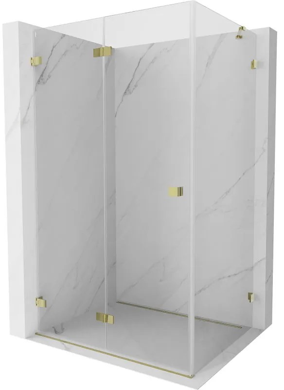 Mexen Lunar-F, skladací sprchový kút ľavý 95 x 80 cm, 8mm číre sklo, zlatý profil, 836-095-080-50-00-L