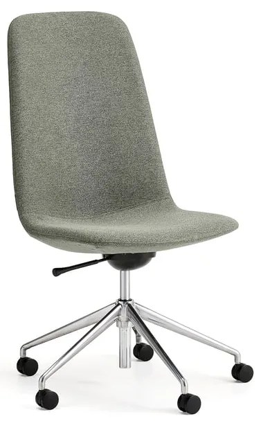 Stolička LANGLEY, stredný sedák, s kolieskami, brúsený hliník/zelenošedá