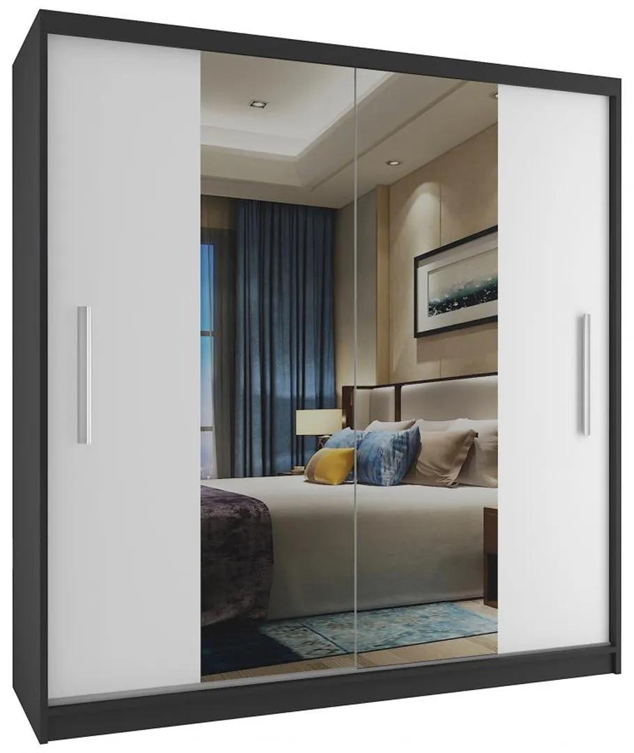 Šatníková skriňa 158 cm Belini čierny mat / biely mat s posunými dverami a zrkadlom ME SZP3/2/B/W/0/AL
