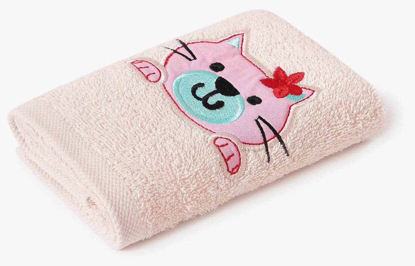 Goldea detský froté uterák - mačička na svetlo ružovej 30 x 50 cm