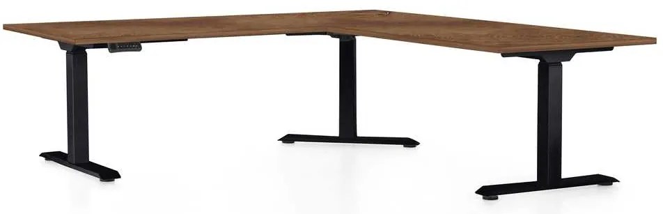 Výškovo nastaviteľný stôl OfficeTech Angle, 180 x 200 cm, čierna podnož, dub silverjack