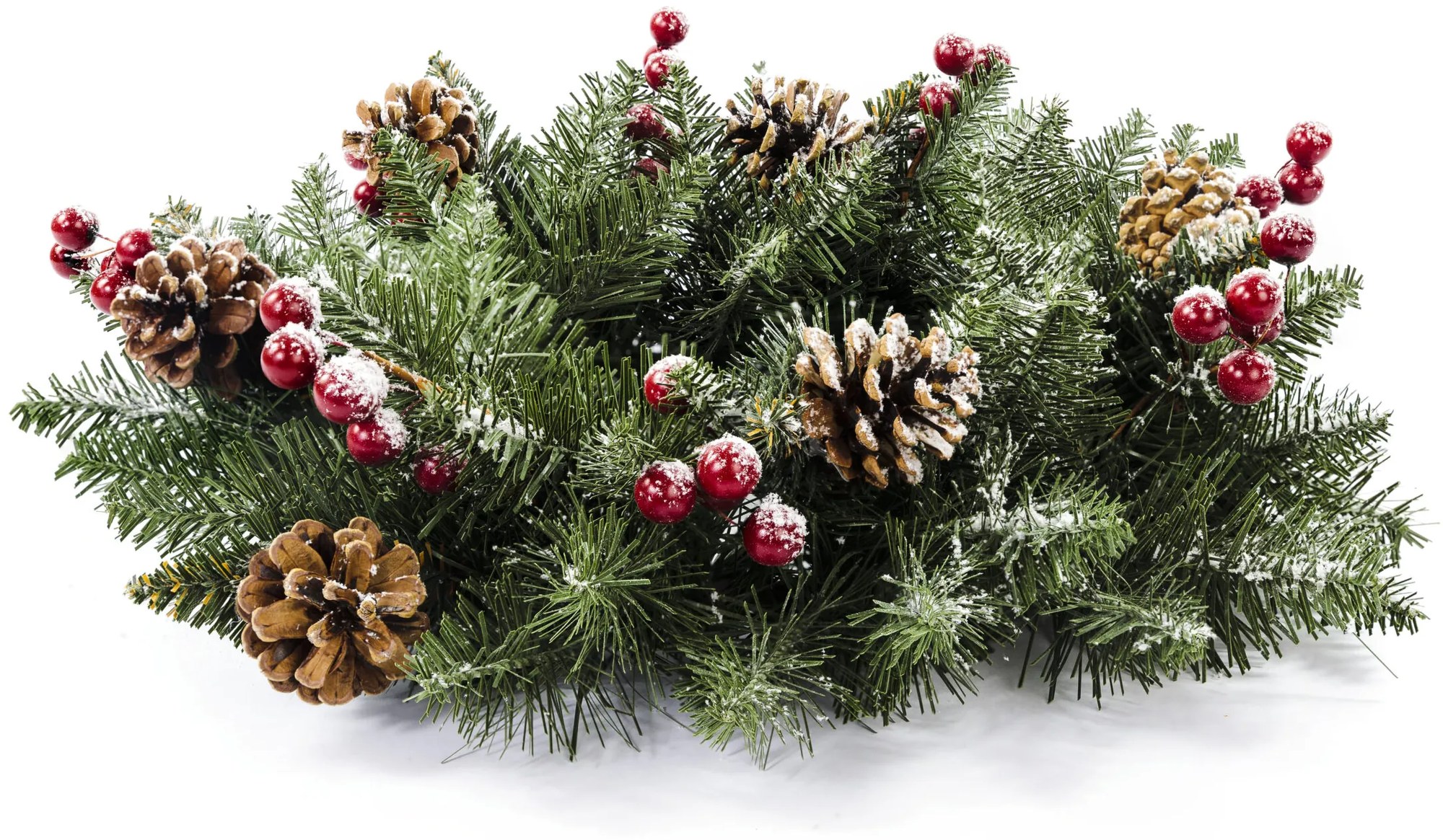 Vianočný veniec PREMIUM zasnežený so šiškou a jarabinou 40 cm