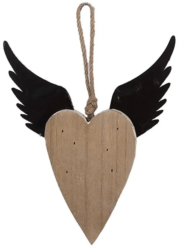 Dekorácia závesné srdce s anjelskými krídlami Angel Rustic S - 17*3*20 cm