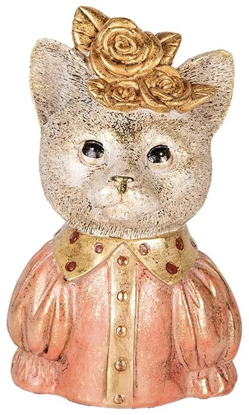 Dekorácia socha busta mačka so zlatou ružou - 12*9*18 cm
