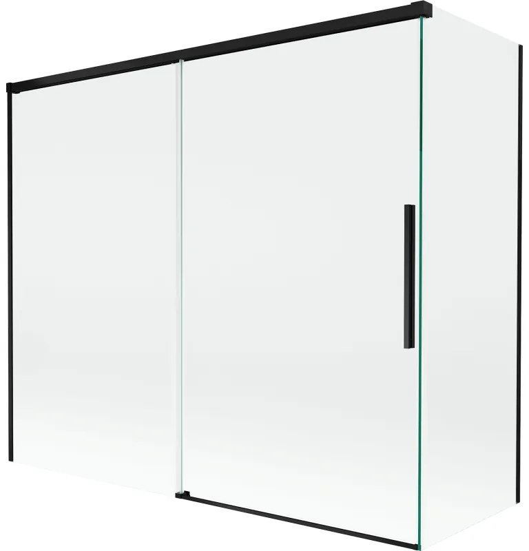 Mexen Rox, 2-krídlová posuvná vaňová zástena 180 + 80 x 150 cm, 8mm číre sklo, čierny matný profil, 8C9-180-080-70-00