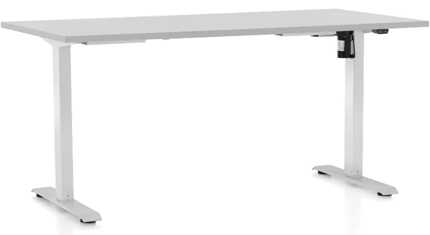 Výškovo nastaviteľný stôl OfficeTech A, 160 x 80 cm, biela podnož, svetlo sivá
