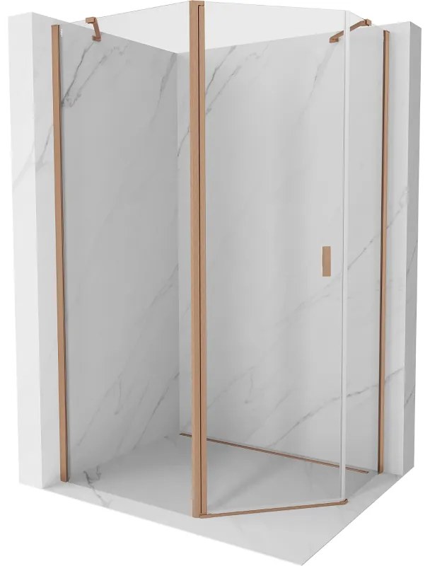 Mexen Mist, päťuholníkový sprchový kút výklopný 90 x 80 cm, číre sklo, medený matný profil, 8A8-090-080-65-00