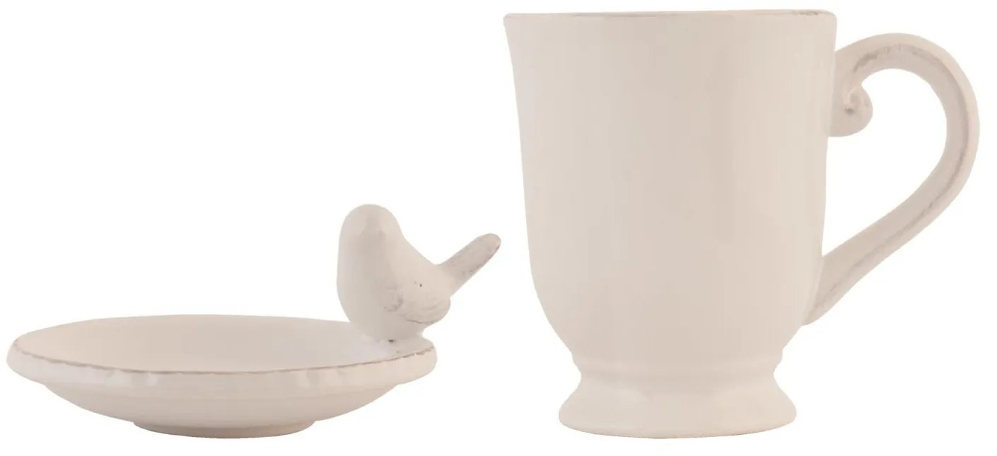 Keramický hrnček s mištičkou Bird - Ø 9 * 4/12 * 8 * 11 cm / 0.3 L
