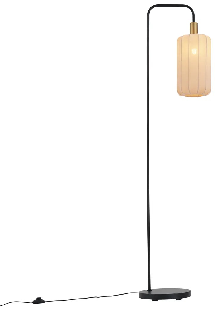 Japandi stojaca lampa čierna so zlatým a béžovým tienidlom - Pluni