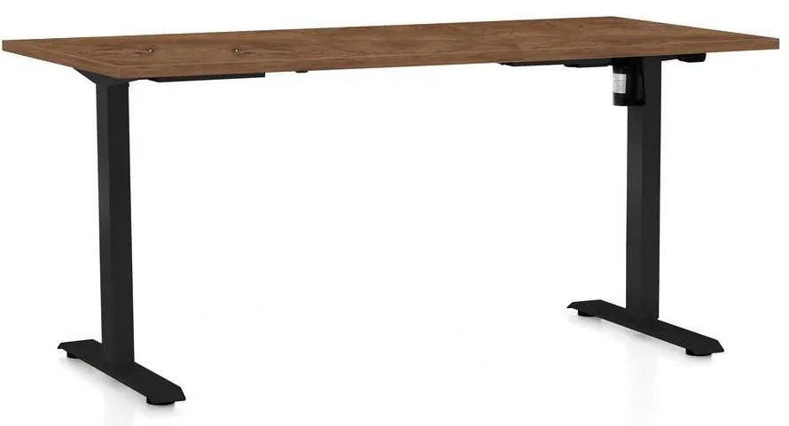 Výškovo nastaviteľný stôl OfficeTech A, 160 x 80 cm, čierna podnož, dub silverjack