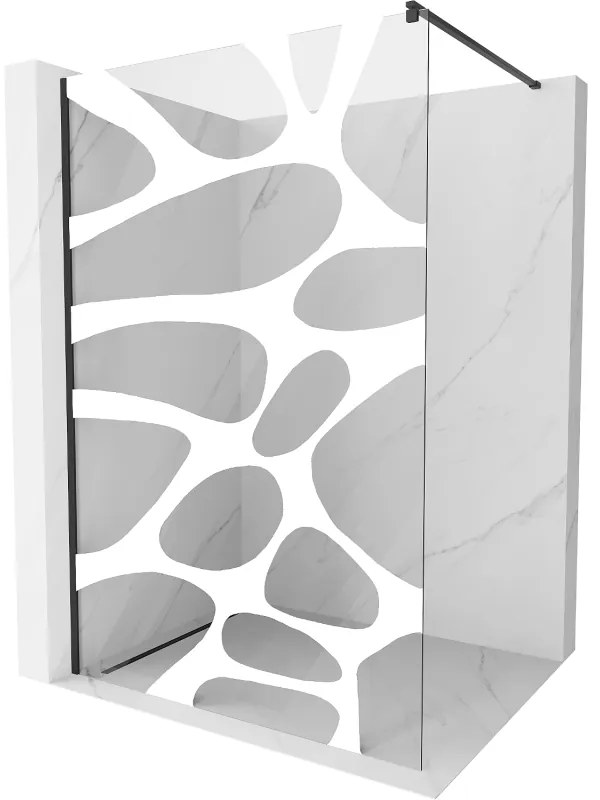 Mexen Kioto sprchová zástena 120x200 cm 8 mm, čierne, biely vzor, 800-120-101-70-97