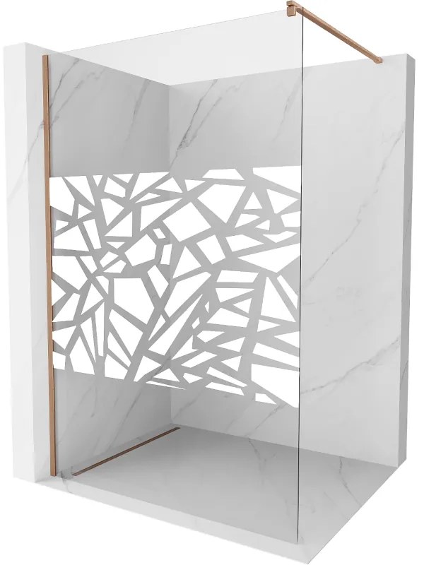 Mexen Kioto, sprchová zástena Walk-In 100 x 200 cm, 8mm číre sklo biely vzor, medený matný profil, 800-100-101-65-85