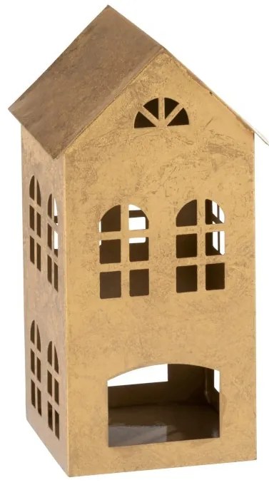 Zlatý kovový domček na čajovú sviečku - 15*14*28cm