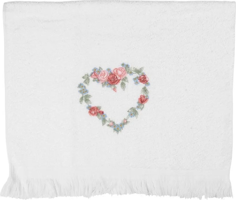 Biely froté uterák so srdcom z ruží Rose Heart - 40*66 cm