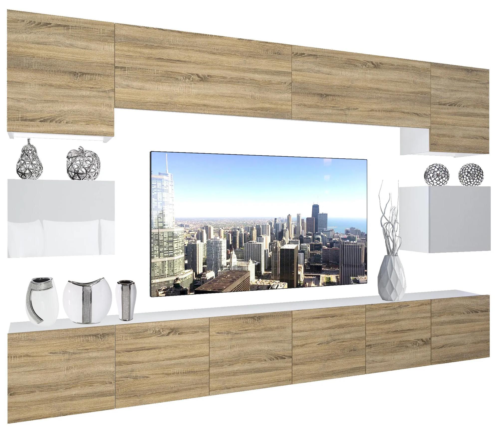 Obývacia stena Belini Premium Full Version dub sonoma / biely lesk + LED osvetlenie Nexum 41