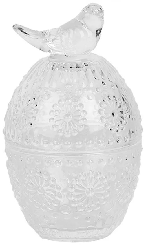 Sklenená dóza s vekom vajíčko s vtáčikom - Ø 9*16 cm