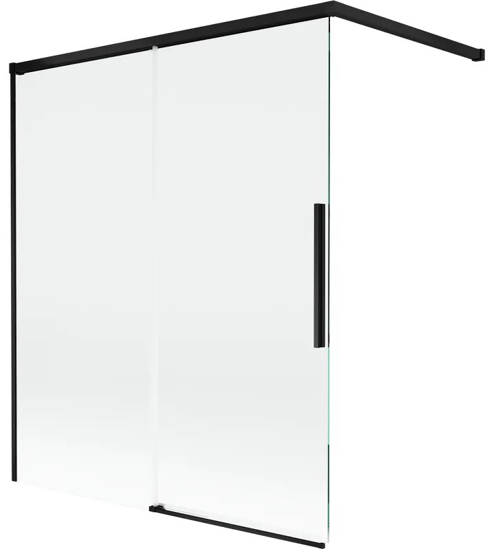 Mexen Rox, 2-krídlová posuvná vaňová zástena 140 x 150 cm, 8mm číre sklo, čierny matný profil, 8C9-140-003-70-00