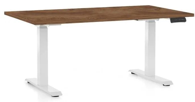 Výškovo nastaviteľný stôl OfficeTech C, 140 x 80 cm, biela podnož, dub silverjack