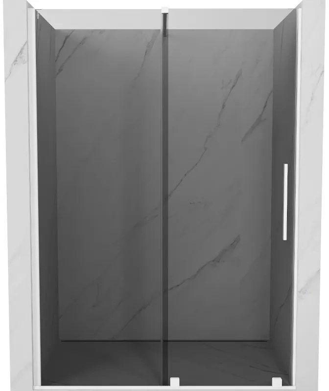 Mexen Velar, posuvné sprchové dvere do otvoru 130 cm, 8mm šedé sklo, biela matná, 871-130-000-41-20