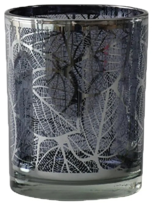 Tmavo šedý svietnik Tree s motívom listov - 7 * 7 * 8cm
