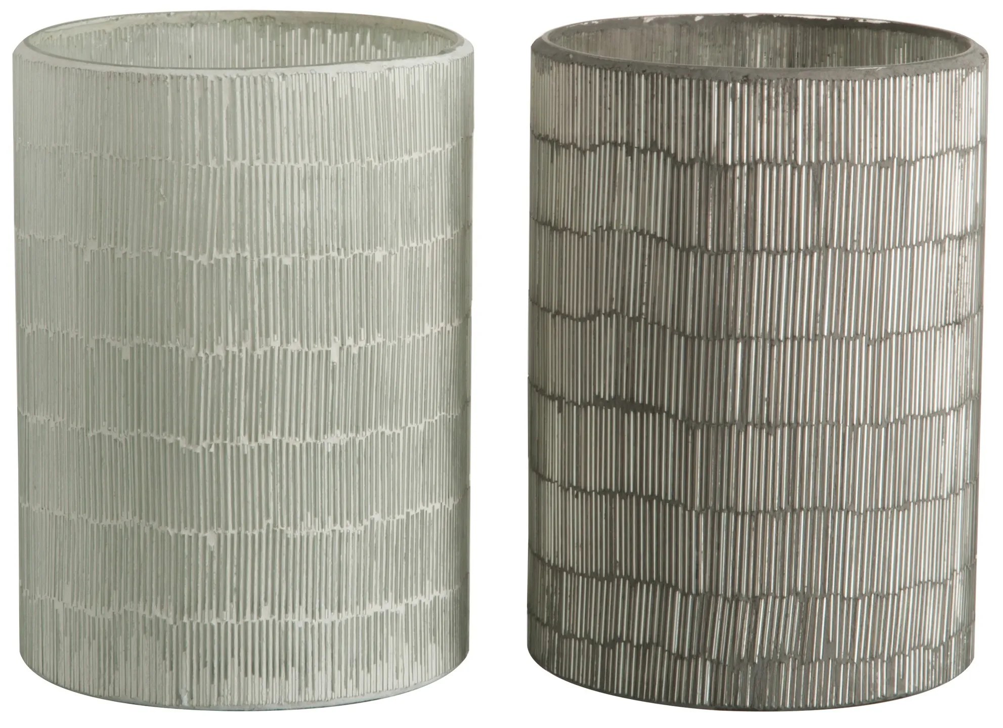 2ks veliké šedej sklenené svietniky Stripe - Ø 14 * 20cm