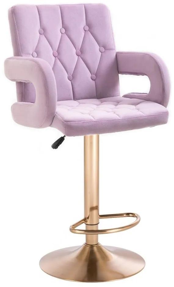 LuxuryForm DESIGN Barová stolička BOSTON VELUR na zlatom tanieri - levanduľa