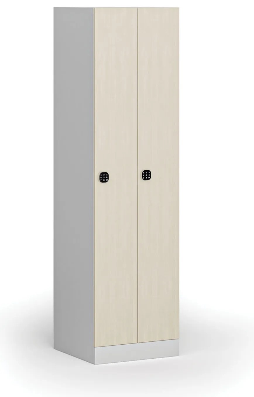 Kovová šatníková skrinka S1 zúžená, 2 oddiely, 1850 x 500 x 500 mm, demont, kódový zámok, laminované dvere, breza