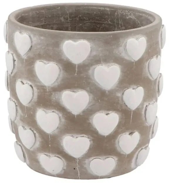 Šedý antik cementový obal so srdiečkami Love Amore - Ø 14*13 cm