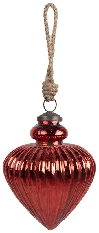 Červená sklenená vianočná ozdoba s vrúbkami M - Ø 10*13 cm