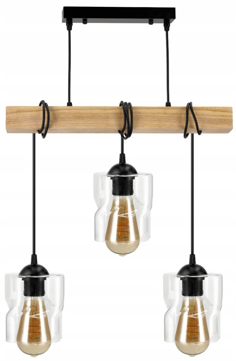 BERGE LED závesné stropné svietidlo, drevený trám, 3xE27 Štvorcový luster, rolovaný