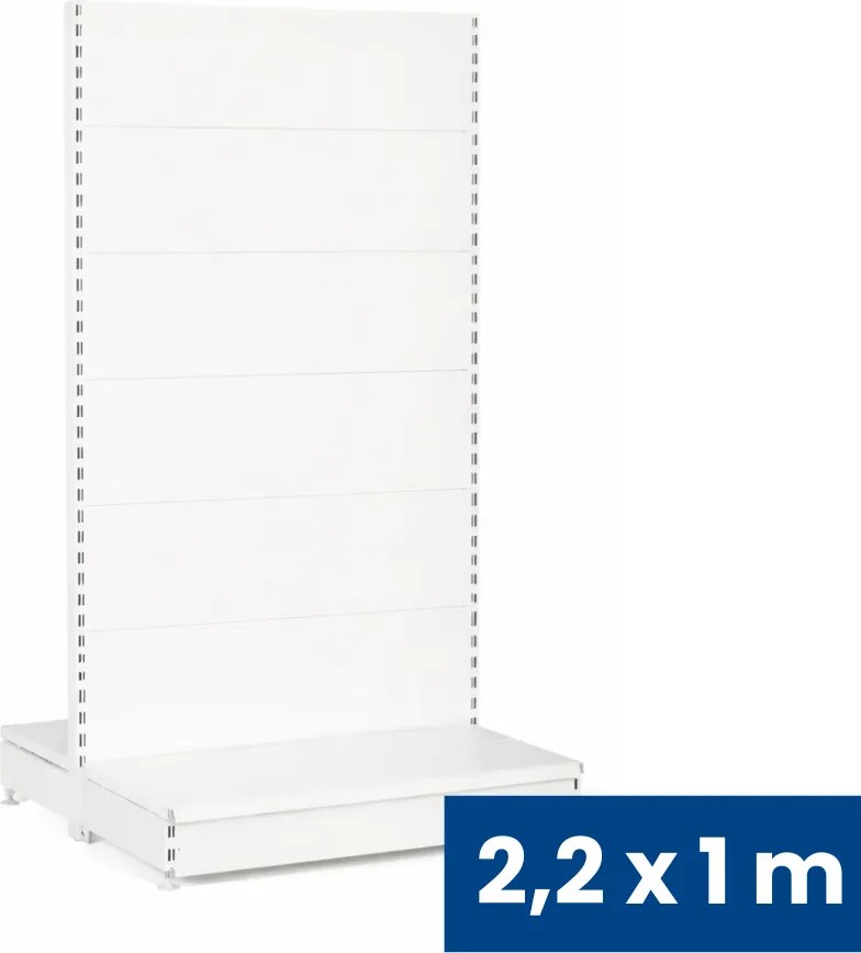Predajný regál obojstranný, plné steny, 2200 x 1000 x 900 mm, základná, biela