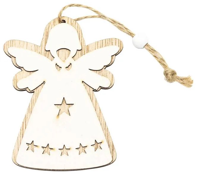 DECOLED Závesná drevená dekorácia anjel 10 × 7,5 cm