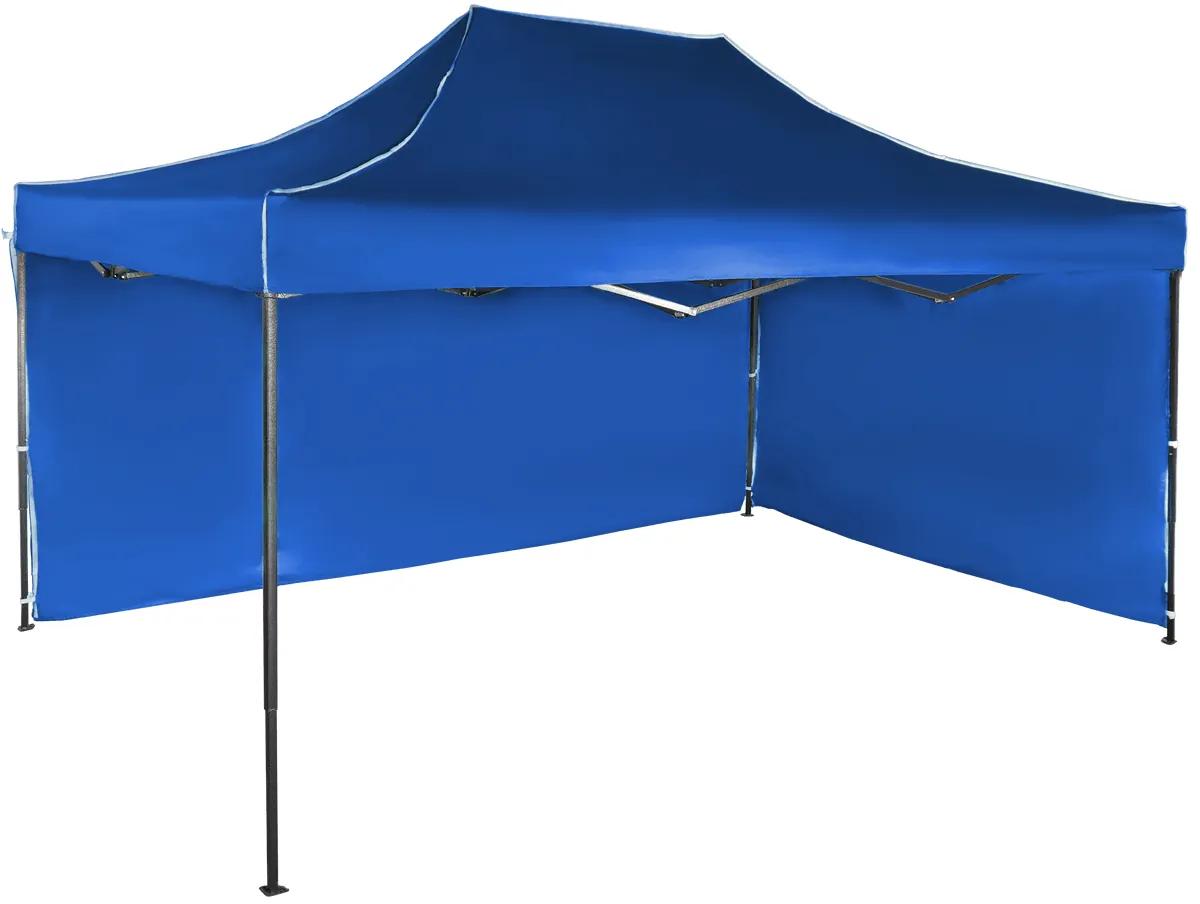Rýchlorozkladací nožnicový stan 3x4,5m – oceľový, Modrá, 2 bočné plachty