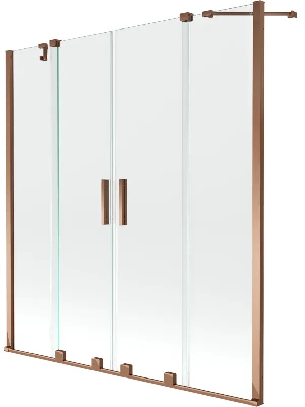 Mexen Velar Duo, 2-krídlová posuvná vaňová zástena 140 x 150 cm, 8mm číre sklo, ružové zlato profil, 896-140-000-02-60