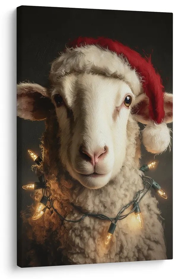 Obraz ovca s vianočnou čiapkou