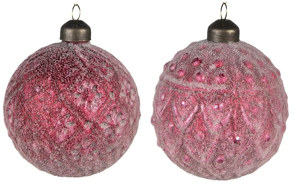 Sada 2ks červená sklenená ozdoba gule - Ø 8*8 cm