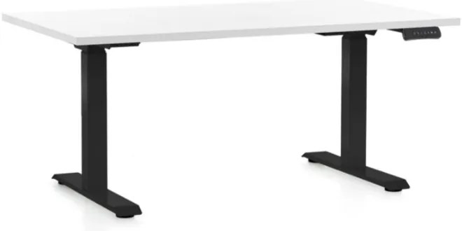 Výškovo nastaviteľný stôl OfficeTech D, 120 x 80 cm, čierna podnož, biela