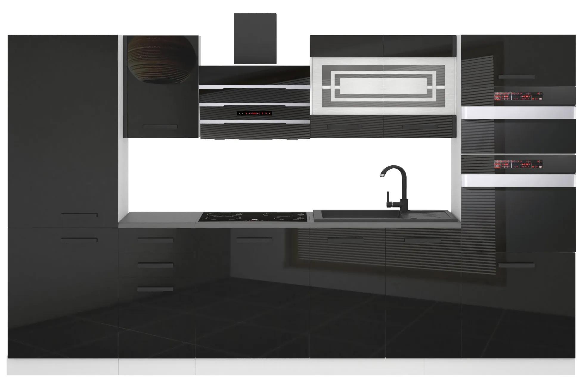 Kuchynská linka Belini Premium Full Version 300 cm čierny lesk s pracovnou doskou MILA
