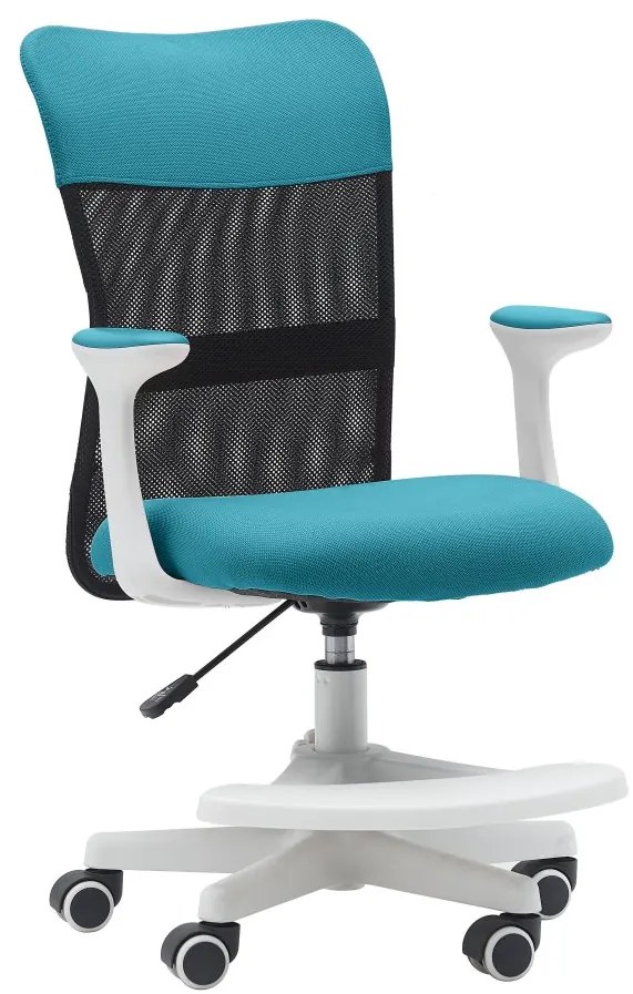 Detská stolička Neoseat MONKEY WHITE s podnožou — látka, biela / tyrkysová