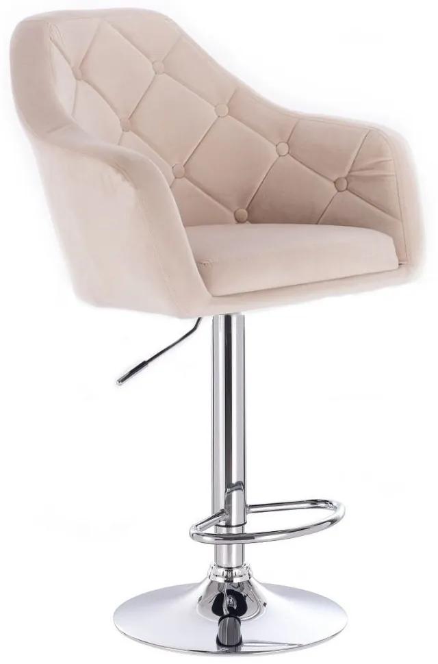 LuxuryForm DESIGN Barová stolička ANDORA VELUR na striebornom tanieri - krémová