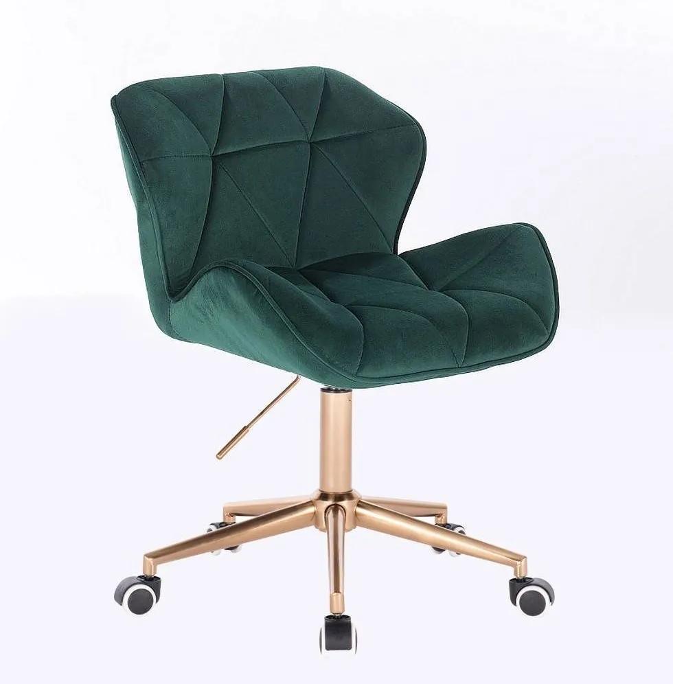LuxuryForm DESIGN Stolička MILANO VELUR na zlatej základni s kolieskami - zelená